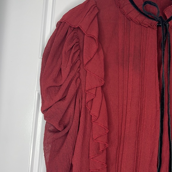 Zara VintageStyle Burgundy and black Longsleeved top size Small - Picture 5 of 12